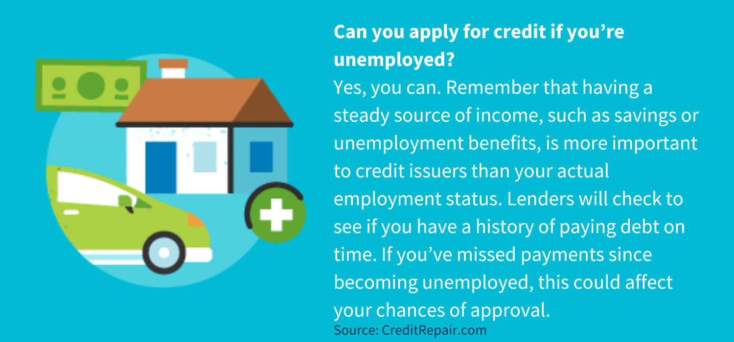 important to credit issuers than your actual employment status. Lenders will check to see if you have a history of paying debt on time. If you’ve missed payments since becoming unemployed, this could affect your chances of approval.&nbsp;
